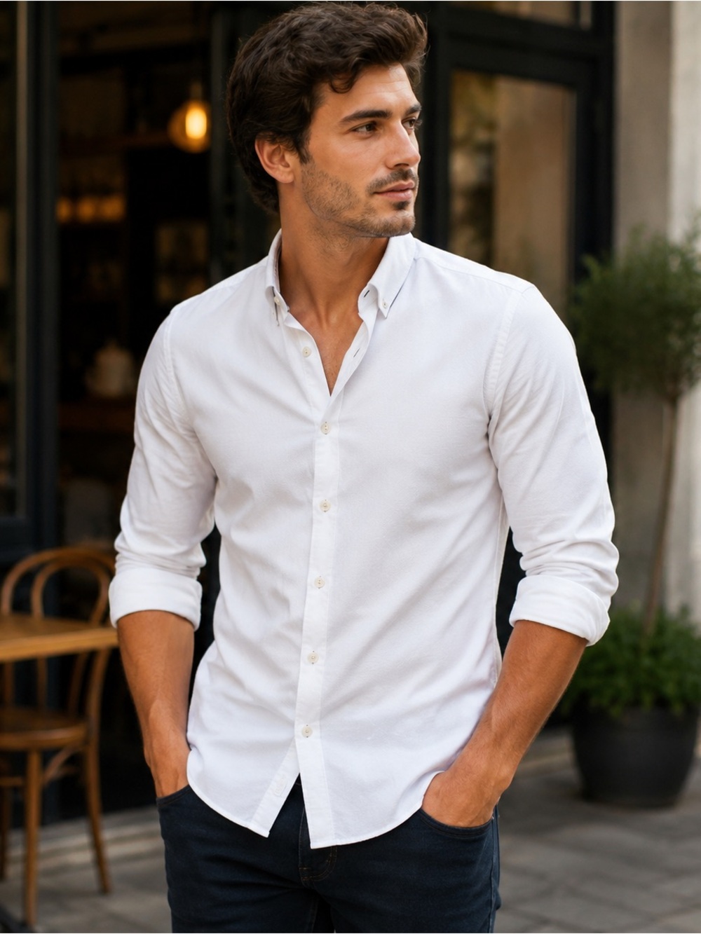 Ben Sherman White Basketweave Slim Fit Dress Shirt L 16.5 34/35 Flaw